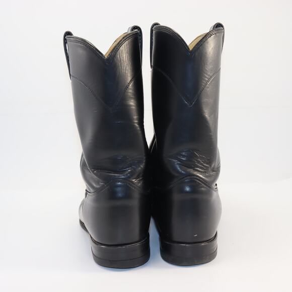 Justin 3133 Black Leather Roper Boots Made in USA Size 9D - Picture 4 of 6